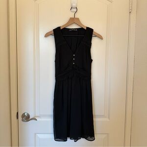 Abercrombie & Fitch Sleeveless Button Chiffon Black Mini Dress Pockets Tall
